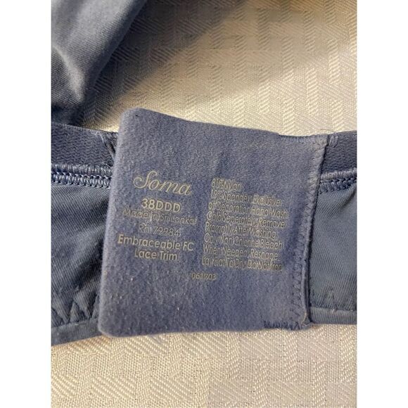 Soma 38DDD embraceable FC front clasp lace trim blue cream - Picture 3 of 5